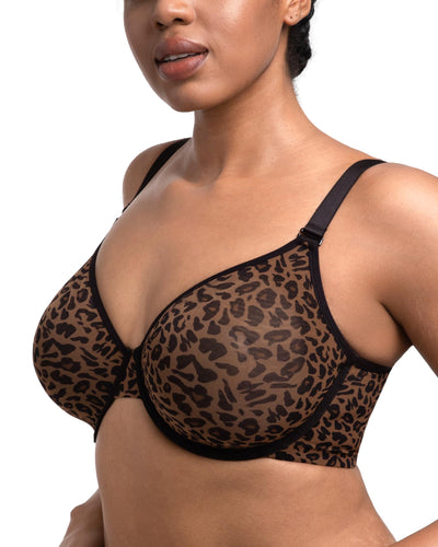 HSIA Minimizer Bras for Women Full Coverage Underwire Unlined Leopard Mesh Plus Size Convertible Bra for Big Busted Black 36DD