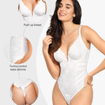 Popilush Lace Body Suits Women Tummy Control Shapewear Bodysuit Deep V Neck Backless Corset Tops Thong Body Shaper