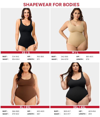 Nebility Women's 2 Piece Bodysuit Shapewear Tummy Control Seamless Round Neck Body Shaper Tank Top BodySuit(Black 2pk,X-Small-Small)
