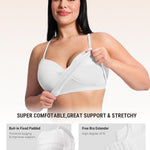 FeelinGirl Wireless Bra for Women with Supportive | Fixed Padded, No Wire, Comfortable Bralettes, Wide Band, Racerback with Lift, Soft Ribbed Texture, Older Women/Home/Out