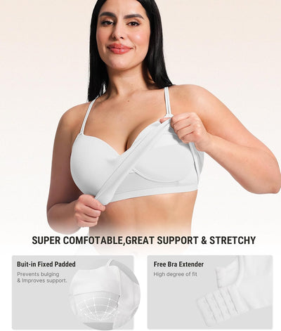 FeelinGirl Wireless Bra for Women with Supportive | Fixed Padded, No Wire, Comfortable Bralettes, Wide Band, Racerback with Lift, Soft Ribbed Texture, Older Women/Home/Out
