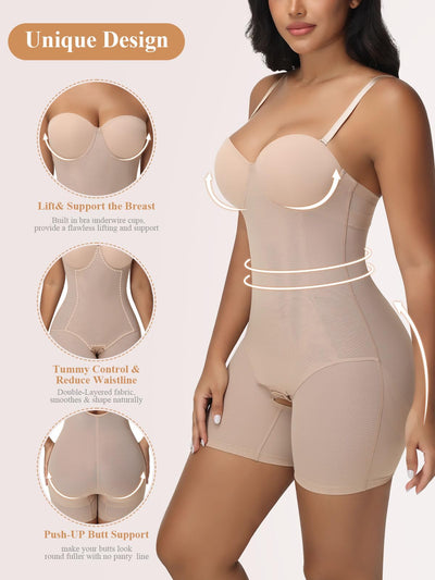 JOYSHAPER Strapless Shapewear for Women Tummy Control With Built In Bra Backless Bodysuit for Dress Butt Lifter Body Shaper