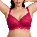 HSIA Minimizer Bra for Women - Plus Size Lace Full Coverage Womans Bra Unlined Underwire Bra for Heavy Breast Raspberry Red