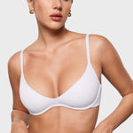 INLYRIC Women's Inbarely Plus Plunge Bra - Unlined Underwire Sexy Demi Balconette Bras White 34DD