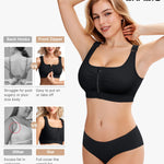 BRABIC Zip Front Closure Bras for Women Post Sugery Compression Surgical Bra Full Coverage with Adjustable Straps (Black,Large)