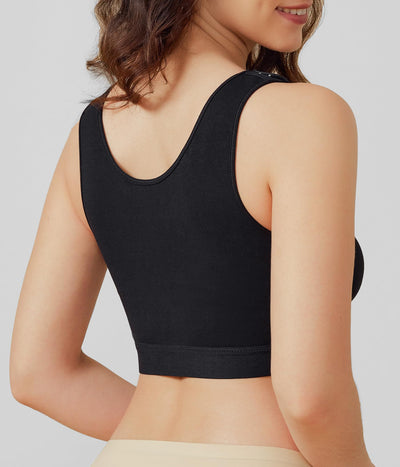 BRABIC Front Closure Post Surgical Compression Everyday Bra for Women Mastectomy with Removable Breast Support Band Black