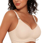 Gailife Women's Jelly Wireless Push Up Bras - Full Coverage Seamless T-Shirt Bra with Comfortable No Underwire Support, Skin, L