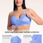 FeelinGirl Wireless Supportive Bras for Women Seamless Comfortable Bralette No Underwire Full Coverage T Shirt Low Back Bra Blue Hydrangea L