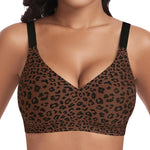 Seamless Jelly Padded Bras for Women No Underwire Full Coverage Supportive Push Up Gel Bra Wireless Low Cut Soft Bralettes(A1#Leopard Coffee(v Neck),X-Large