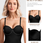 BRABIC Bodysuit Shapewear for Women Tummy Control Dress Backless Bodysuit Tops Body Shaper with Built-in Bra (Black, Medium)