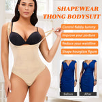 Werena Thong Shapewear Bodysuit for Women Tummy Control Open Bust Body Shaper Slimmer Shaping Thong(#2 Smoothing Beige,Large)