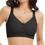 Gailife V Neck Front Closure Bras for Women Wireless Full Coverage Mastectomy Bralettes Comfortable Seamless Everyday Bra, Black, L