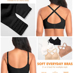 Wireless Sewn in Padded Bras for Women Comfortable Push Up Full Coverage Bralettes No Underwire Everyday Tshirt Bra(#01 Black(Padded)-Spaghetti Strap,Large)