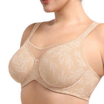 HSIA Minimizer Bras for Women Plus Size, Full Coverage Coolcomfort T Shirt Unlined Bra with Underwire for Heavy Breast, Ivory Beige Leaf Print 38DDD
