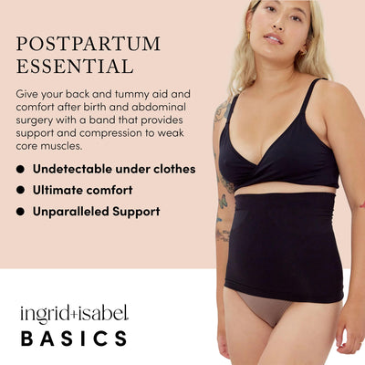 Ingrid & Isabel | Basics Afterband Postpartum Belly Band | Compression Wrap for Abdominal Support & Recovery (Black | M/L)