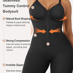 SHAPERX Women's Shapewear Bodysuit Tummy Control Seamless Zip-Up Body Shaper Waist Defining Silhouette,SZ5862-Black-New-S/M