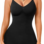 Irisnaya Women's Slimming Bodysuits Shapewear Tummy Control Body Shaper | Wire-free camisole bodysuit has no boning. Adjustable spaghetti straps and crotch access simplify daily wear under dresses.