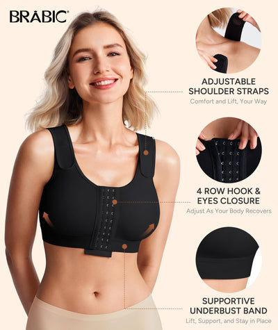 BRABIC Post Surgery Bra for Women Surgical Compression Bra Black
