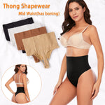Werena Tummy Control Thong Shapewear for Women Seamless Shaping Novelty Thong Panties Body Shaper Underwear(01# Black-mid Waisted(has Boning),Small)