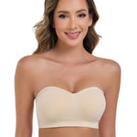 ANGOOL Strapless Bras for Women Wirefree Non-Slip Tube Top Invisible Bralette Seamless Padded Bandeau Bra, Beige, L
