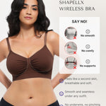 SHAPELLX Wireless Comfy Bra for Womens Breathable Non Padded Seamless Bra Comfortable Soft Bralette V Neck Everyday Bras Brown M