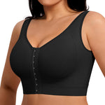 FeelinGirl Post Surgery Bra Front Closure Compression Bra Wirefree Mastectomy Bra with Adjustable Straps A-Black