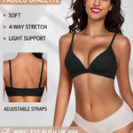 Wenera Triangle Bralette Wireless Padded Pull On Plunge Bra(Black) | Removable Thin Pads, Soft Support, No Underwire, Seamless, Sexy Low Cut V Neck Lingerie for Everyday