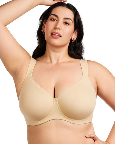 HSIA Bras for Women Minimizer Full Coverage, Plus Size T Shirt Unlined Underwire Smooth Bra, Seamless Cups Joan Ultimate Soft Beige