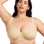HSIA Bras for Women Minimizer Full Coverage, Plus Size T Shirt Unlined Underwire Smooth Bra, Seamless Cups Joan Ultimate Soft Beige
