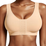 BRABIC Post Surgery Compression Bras for Women's Front Closure Full Coverage Surgical Bra with Adjustable Straps Wireless Bralette, Beige, L