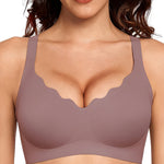 Gailife Scalloped Lift Bras for Women Soft Push Up Wireless Bra Supportive V Neck No Underwire Seamless Tshirt Bralettes, Grey, L