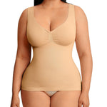 FeelinGirl Women Shapewear Tank Top Tummy Control Compression Tanks V Neck Seamless Body Shaper Camisole Tops for Women Tuscan L