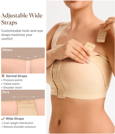 BRABIC Compression Bra Post Surgery - Mastectomy Bras for Women Front Closure with Removable Breast Support Band (Beige,Large)