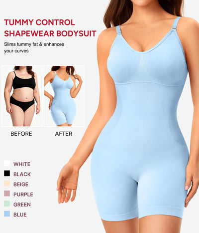 Nebility Women's Shapewear Bodysuit Tummy Control Body Suit Built in Bra Tank Camisole Seamless Mid Thigh Body Shaper