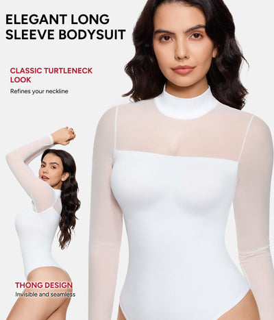 Nebility Women Long Sleeve Bodysuit Turtleneck - Mesh Shapewear Body Suit Tops Thong Going Out Tops Fall Outfits
