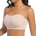 ONEW Strapless Bras for Women Non-Slip Silicone Bandeau Bra Seamless Wireless Tube Top Bralette,Beige,X-Small