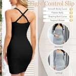 MISS MOLY Shapewear Dress for Women Full Slip under Dresses Tummy Control Body Shaper Seamless V Neck Cami Dress Smoother with Adjustable Spaghetti Strap Black Large
