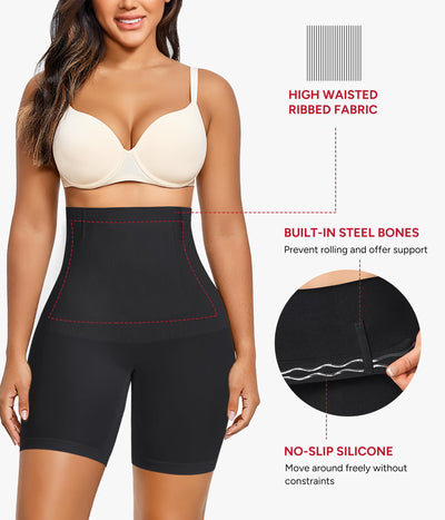 Nebility Tummy Control Shapewear for Women Butt Lifting Shapewear High Waist Body Shaper Shorts Seamless Thigh Slimmer(Black,Large)