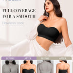 Finduself Strapless Bras for Women Non-Slip Wireless Bandeau Bra Seamless Padded Tube Top Bra Including Fabric & Clear Straps