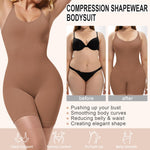 ONEW Shapewear Bodysuit for Women Tummy Control Scoop Neck Seamless Full Body Shaper Butt Lifter Thigh Slimmer,Coffee,Small