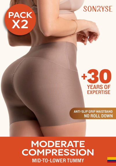 Sonryse 0879 Seamless Shapewear Shorts for Women – High Waist Tummy Control Slip Short | Invisible Under Dresses & Pants 2 Pack Cocoa L