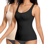 ONEW Shapewear Camisoles Seamless Tummy Control Compression Tank Tops Waist Trainer Body Shaper for Women,Black+Beige,Large