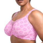 HSIA Minimizer Bras for Women Plus Size, Full Coverage Coolcomfort T Shirt Unlined Bra with Underwire for Heavy Breast, Blush Pink Lip Print 34C