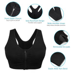 WANAYOU Sports Bras for Women Racerback Wireless Seamless Front Zipper Closure Workout Bra (L:Fit 34C,34,34D,34DD,36B,36C,38A,38B, 3 Pack Black)