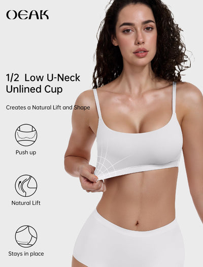 OEAK Womens Comfortable Bras No Underwire Cami Bra Seamless Unlined Bralettes Scoop Neck Unpadded Everyday Sports Tshirt Bra White,XS