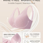 Gailife Womens Deep V Jelly Bras Wireless Mesh Comfortable Bralette Supportive No Underwire Bras Seamless Push Up Plunge Bra -PK,XXL Soft Pink