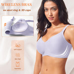 Seamless Jelly Padded Bras for Women No Underwire Full Coverage Supportive Push Up Gel Bra Wireless Low Cut Soft Bralettes(A1#Purple(v Neck),Medium)