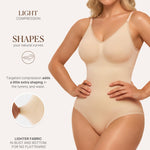 BRABIC Bodysuit Shapewear for Women Tummy Control Panties Seamless Sleeveless Tops V-Neck Camisole Jumpsuit (Beige Brief, Medium/Large)