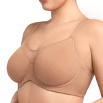 HSIA Minimizer Bras for Women Plus Size, Full Coverage Coolcomfort T Shirt Unlined Bra with Underwire for Heavy Breast, Dark Beige with Floral Print 38DDD