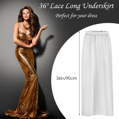 Jiuguva 2 Pieces Half Slip Lace Long Underskirt Women's Satin Half Slip for Under Dresses(XX-Large,Black, White)